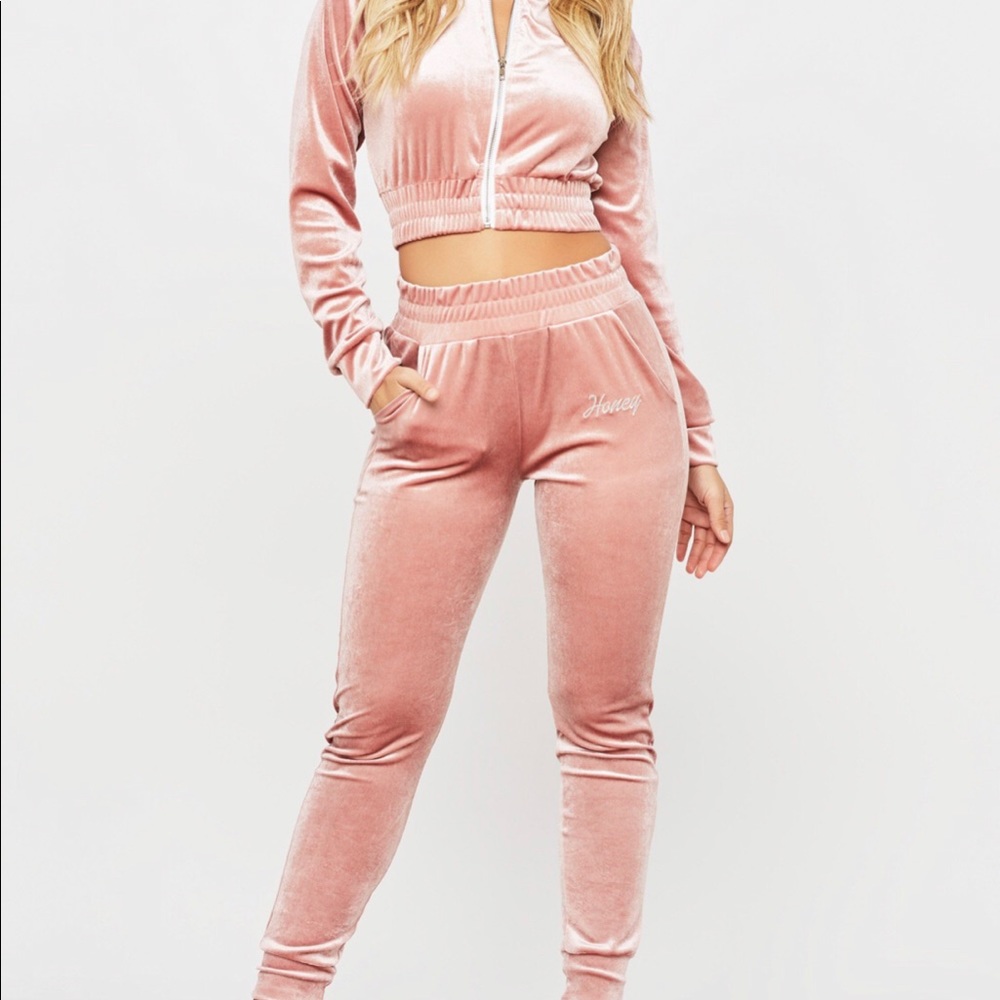 Honeybum velour pink tracksuit.